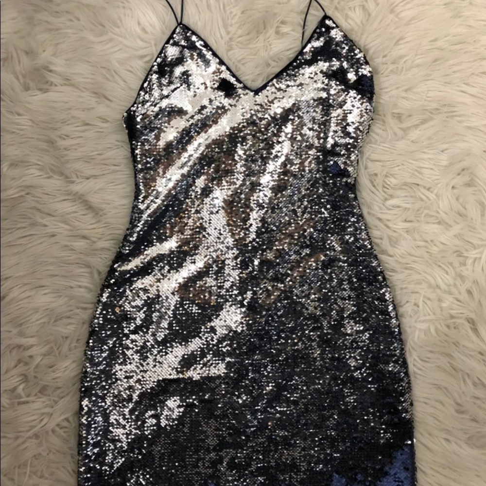 Reversible sequin mini dress